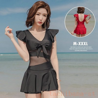 ワンピース水着レディース半袖フリル袖ビキニオールインワン大きいサイズスカート無地大きいサイズ体型カバーラッシュガードスイミング 通販 Lineポイント最大get Lineショッピング