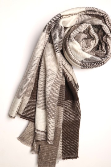 【預購】喀什米爾純氂牛絨手工柔軟厚織圍巾披肩日系格紋保暖蓬鬆