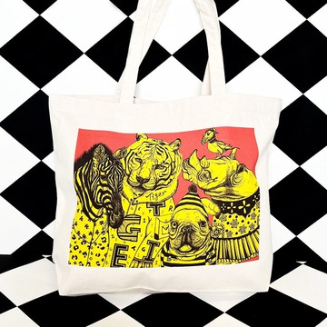 高品質印花動物插畫環保袋 大容量實用包 動物大集合繽紛多彩