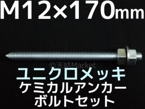 ケミカルボルト アンカーボルト ユニクロメッキ M12×170mm 寸切ボルト1本 ナット2個 ワッシャー1個 Vカット 両面カット「取寄せ品」