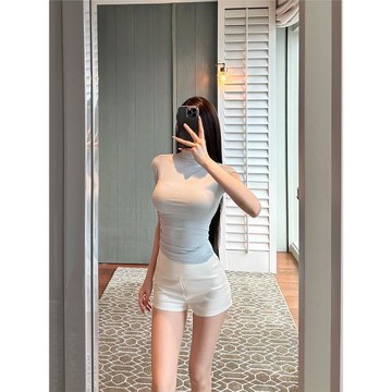 SX善喜黑白色簡約基礎百搭休閑高腰短褲女氣質顯瘦顯腿長A字辣褲