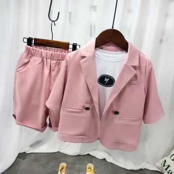 男孩西裝小孩帥氣男套裝2025夏季兒童休閑英倫小紳士寶寶短袖西服