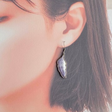 羽毛 【薰衣草紫】七寶燒耳環・耳夾 純銀胎七寶