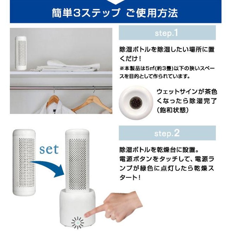 除湿器 コンパクト除湿機 電源不要 水捨て不要 小型 繰り返し使える 湿気取り 湿気とり 節電 電気代 湿気対策 静音 静か おすすめ 除湿ボトル3本+乾燥台座1個  | LINEショッピング