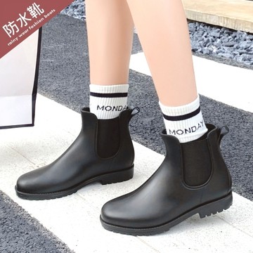 【37-43全尺碼】MIT百搭切爾西拼接短筒防水雨靴 - 黑色