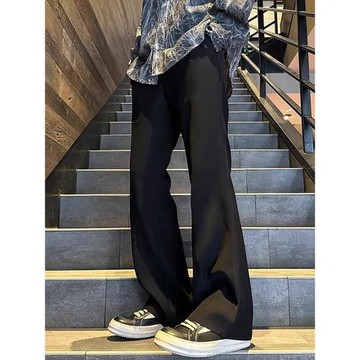 微喇叭黑色西褲男秋季潮牌高級感cleanfit寬松直筒百搭休閑長褲子