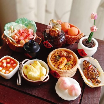 桌菜 新年 佛跳牆 雞 火鍋 魚 油飯 桌菜 袖珍 手作 迷你 食玩