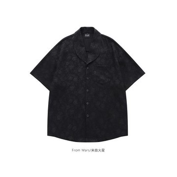 From Mars 暗黑玫瑰 新中式設計感花紋短袖襯衫男女寬松休閑襯衣
