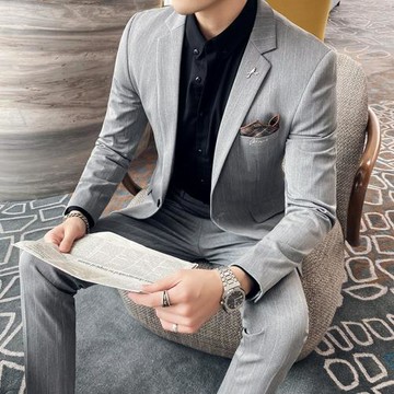 2024西蒙休閑西裝男套裝刺繡雅痞帥氣小西服韓版潮流商務正裝結婚