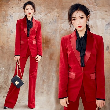 網紅明星同款金絲絨西裝套裝女小香風氣質高端絨面西服時髦秋冬裝
