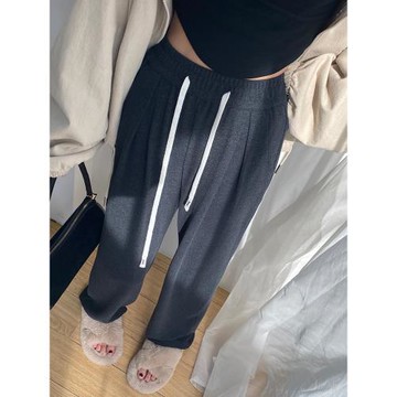 德絨高腰糯米褲軟糯風長褲闊腿褲女寬松秋冬垂感休閑直筒顯瘦加絨