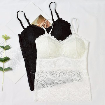 吊帶背心內衣女無鋼圈抹胸裹胸小胸薄款蕾絲內搭帶胸墊可外穿文胸1入