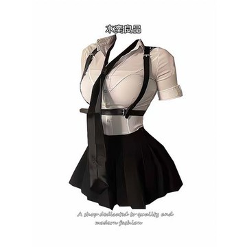 (免運)JK制服純欲風辣妹性感套裝夏天學院風收腰襯衫女超短百褶裙三件套