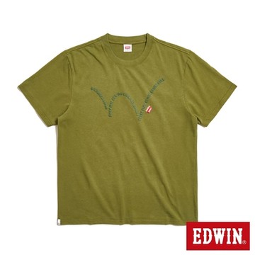 EDWIN 男裝 寬版大W短袖T恤-灰綠色