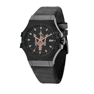送禮首選★【MASERATI TIME】瑪莎拉蒂 POTENZA 黑色經典款紳士皮革腕錶 42mm R8851108016  附提袋【全館滿額折價★APP下單點數4倍送】線上購買享_實體門市同步服務