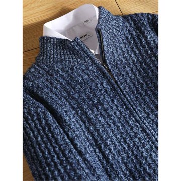 新款休閑羊絨衫男士冬季加厚款針織衫拉鏈開衫外套中年純色羊毛衫