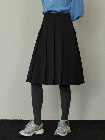 Season pleated midi skirt (Black)