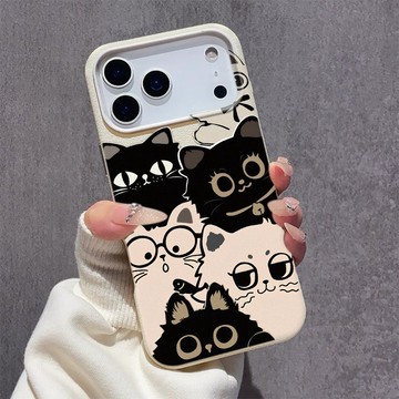 可愛表情黑白貓 適用蘋果17軟殼iPhone16promax手機殼15plus大孔鏤空14親膚13防摔12皮紋11保護殼