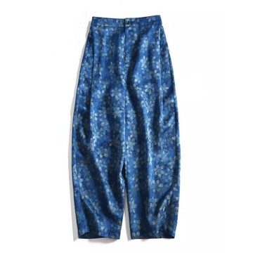 震撼【非遺真絲花蘿香云紗】提花印花古韻底面異色廓形松緊腰長褲