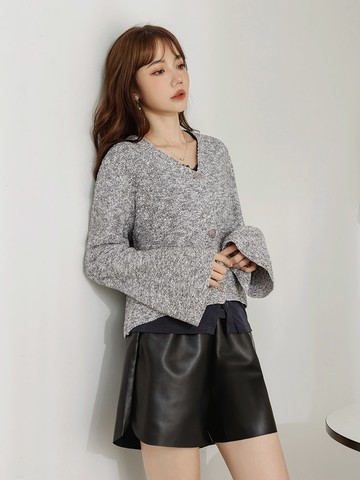 混織V領喇叭袖外罩上衣