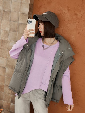 棉質下襬不對稱半收腰長袖上衣