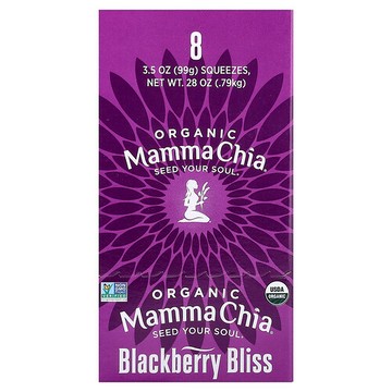 Mamma Chia, 有機奇亞籽吸吸樂®，活力零食，黑莓喜悅，8 袋裝，每袋 3.5 盎司（99 克）