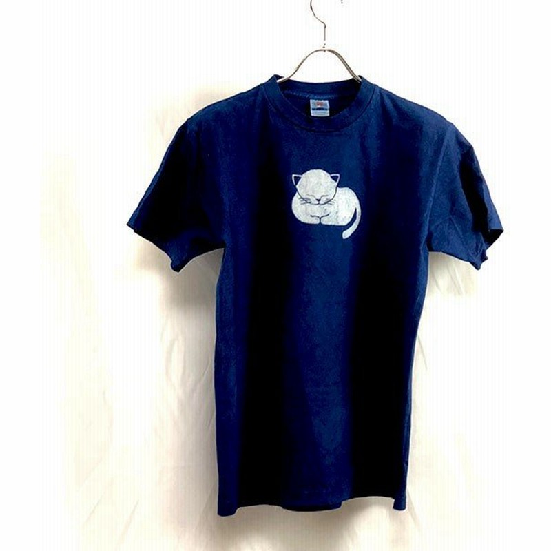 藍染 型染 手染め オリジナル白い眠り猫のtシャツ メンズ レディースどちらでも 通販 Lineポイント最大0 5 Get Lineショッピング