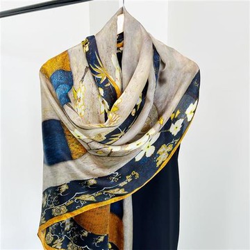 【巴黎精品】真絲絲巾蠶絲領巾-古典花瓶繪畫披肩女絲巾a1af98