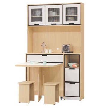 文創集 卡利雙色3.9尺多功能高餐桌櫃組合(拉合餐桌＋餐櫃)-118x40x197cm免組