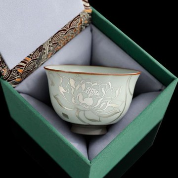 仿宋汝窯主人杯單杯陶瓷功夫品茗杯大號茶杯高檔個人專用茶盞禮品