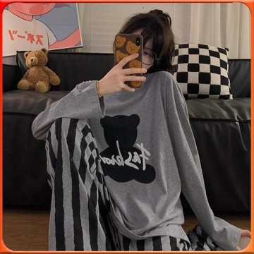🥇台灣出貨🥇 2025新款春鞦季棉感睡衣女式傢居服胖mm200斤可愛套裝加肥加大碼 ✨️滿額免運✨️147-12-B