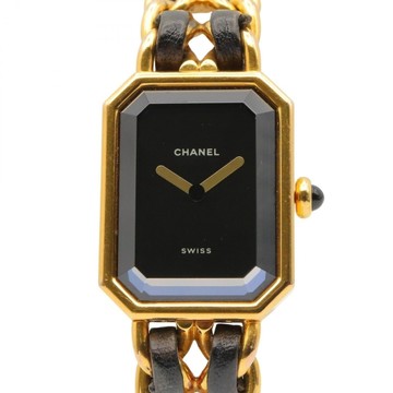 CHANEL 香奈兒 Premiere M 石英腕錶 黑色錶盤 鍍金 皮革錶帶 H0001 【二手名牌BRAND OFF】