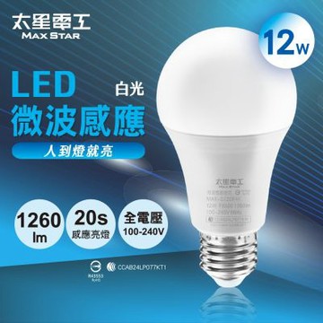 【太星電工】12W LED微波感應燈泡 E27 自動亮燈 樓梯/玄關/走廊燈 廣角感應球泡
