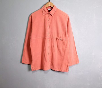 FOAK古著 美國珊瑚橘單口袋襯衫