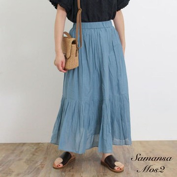 Samansa Mos2  印度棉鬆緊腰設計縮褶長裙