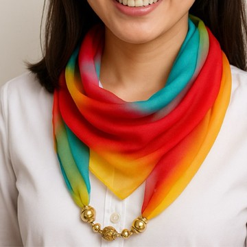 新款 漸變色項鍊磁扣圍巾領巾 精緻小金球磁吸項鍊絲巾領巾 磁吸方巾圍脖 時尚雪紡漸變色絲巾  共6種顏色（y139)