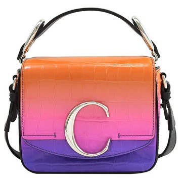 CHLOE 新款 金屬C Mini鱷魚紋漸層手提單肩方包.紫