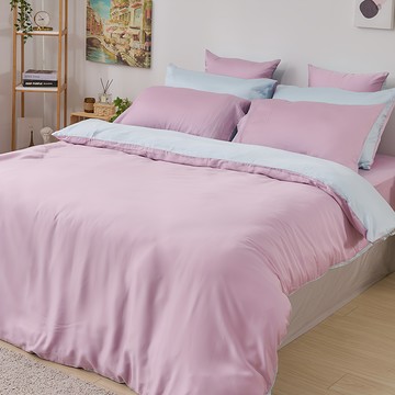永恆系列 60支素色天絲雙人床包被套組 (床包x1 枕套x2 薄被套x1)  床包152 x 188 x 35cm 薄被套182 x 212cm 枕套45 x 75cm  霧光紫  1入  被套 + 床墊套 + 枕套組