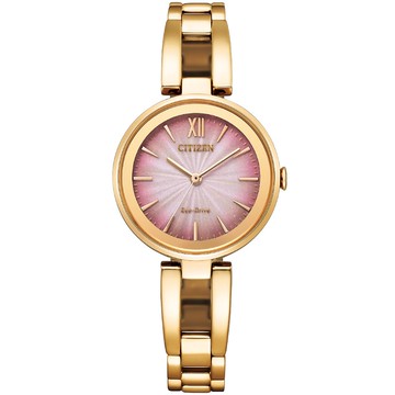 CITIZEN星辰 LADYS系列/日系閃耀光動能時尚玫瑰金腕錶/28mm/EM0809-83Z