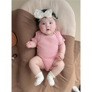 ins韓版嬰幼兒短袖三角哈衣 滿月寶寶純棉夏裝薄款百日拍照包屁衣