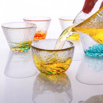 出口日本彩色玻璃杯日料小酒杯錘紋清酒少女果酒梅酒杯子精致茶杯