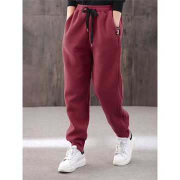 運動休閑褲女新款2025秋冬季加絨衛褲純棉高腰長褲美式束腳哈倫褲