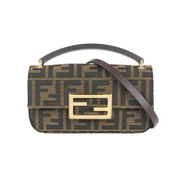 FENDI FF Logo Baguette 緹花布法棍手機包/二用包(棕色)