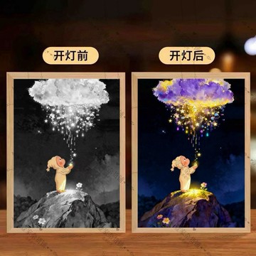 ✨臺灣出貨✨星星人泡泡瑪特燈光畫相框卡通小夜燈臥室玄關燈送朋友小擺件