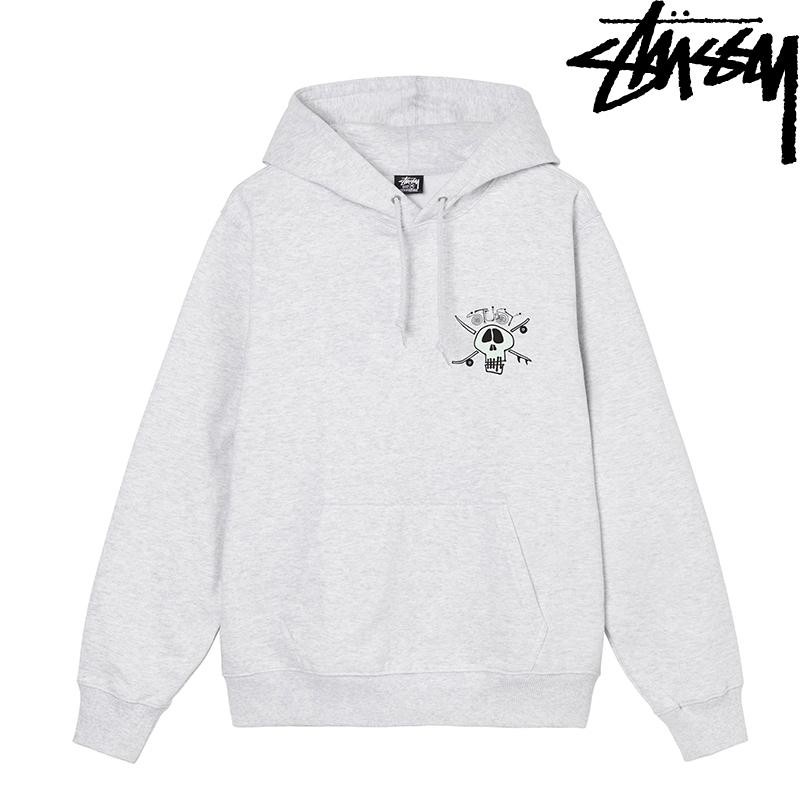 STUSSY SURF SKATE SKULL HOODIE ASH HEATHER GREY ステューシー