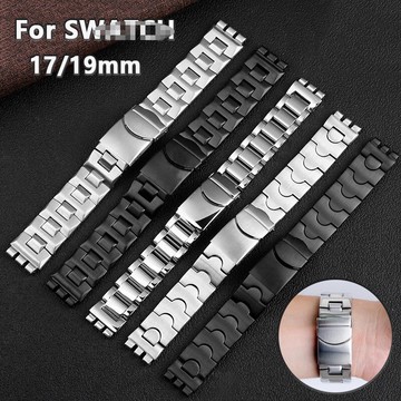 17 毫米 19 毫米實心不銹鋼錶帶適用於 S.watch YGS749 GYCS511G 金屬豪華錶帶鏈手鍊折疊扣男士