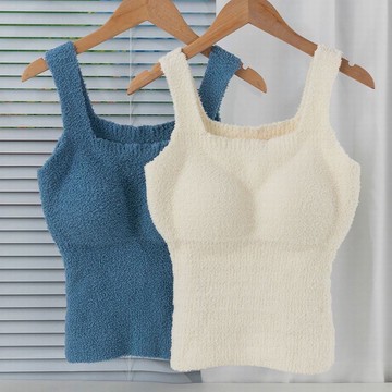 臺灣低購🛒保暖內衣女帶胸墊一體羊羔絨保暖背心女秋冬季加絨加厚打底衫內穿IT