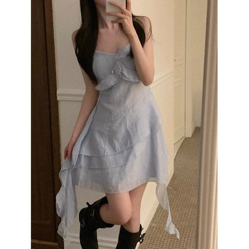 Codibook｜韓國 LOVENSOME 少女荷葉邊細肩帶迷你連身洋裝［預購］迷你短洋裝 女裝