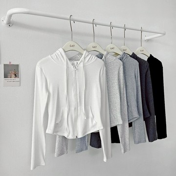 【Fee現貨5色新品】正韓素色螺紋拉鍊抽繩棉帽T🔥連帽外套棉外套 拉鍊式帽T 長袖圓領衛衣 連帽衛衣 長袖上衣 GAT