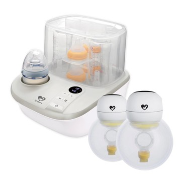 C-more 新貝樂 高效能溫奶消毒烘乾鍋 + HandFree 修護免持電動吸乳器 2個 1組  K2  白色